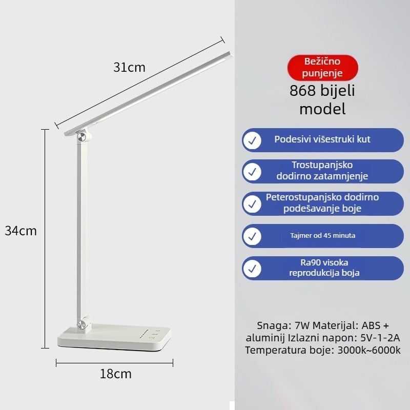 Sklopiva stolna lampa za učenje i čitanje sa zaštitom vida, USB napajanje, dodirno upravljanje, kompaktna noćna lampa za stol