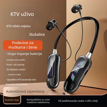 Bežične Bluetooth slušalice s trakom za vrat, AI duboko smanjenje šuma, promjena glasa i karaoke, utor za karticu, stereo