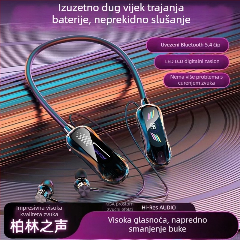 Bežične Bluetooth slušalice s trakom za vrat, AI duboko smanjenje šuma, promjena glasa i karaoke, utor za karticu, stereo