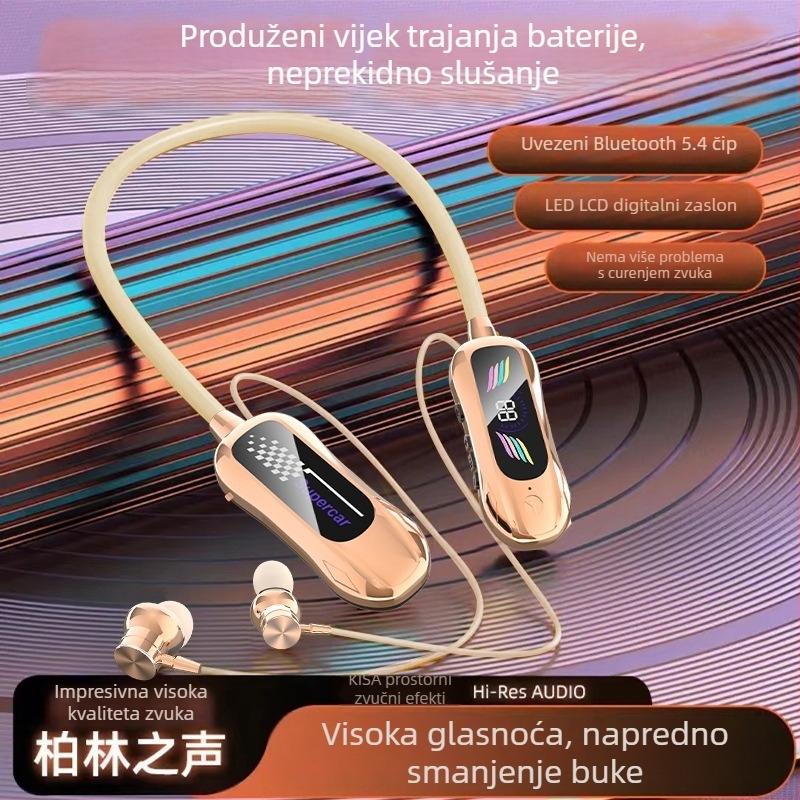 Bežične Bluetooth slušalice s trakom za vrat, AI duboko smanjenje šuma, promjena glasa i karaoke, utor za karticu, stereo