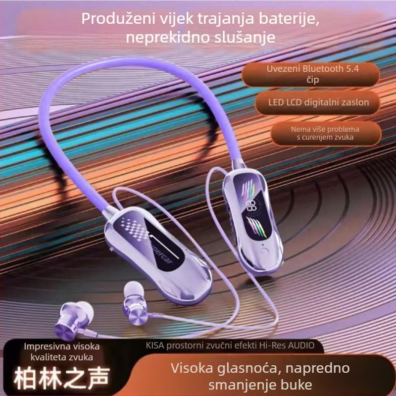 Bežične Bluetooth slušalice s trakom za vrat, AI duboko smanjenje šuma, promjena glasa i karaoke, utor za karticu, stereo