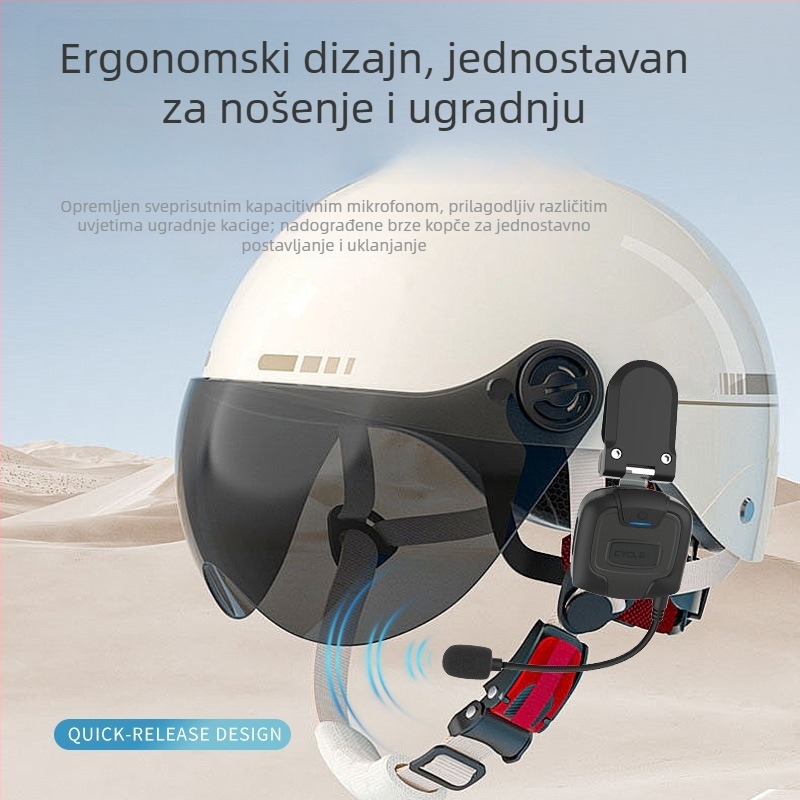 Bluetooth slušalica za kacigu motocikla s koštanom provodljivosti, stereo zvuk, inteligentno smanjenje buke, HD pozivi, Bluetooth 5.0, IPX6 vodootporno, baterija više od 8 sati, domet 10 m