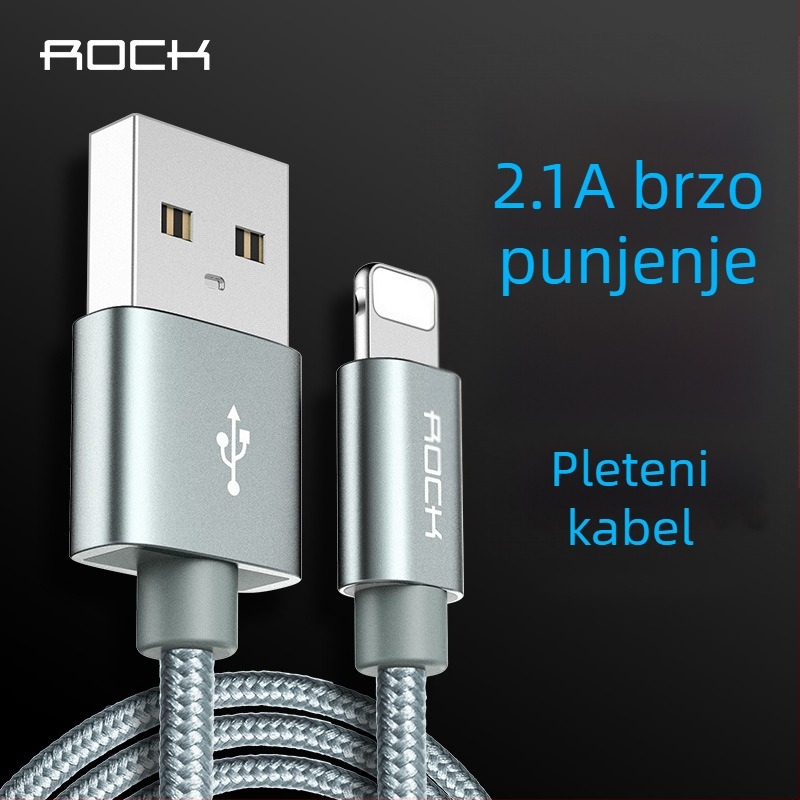 ROCK Lightning kabel za iPhone 14/13/12 Pro Max, pleteni kabel, duljine 1-2 m, brzo punjenje