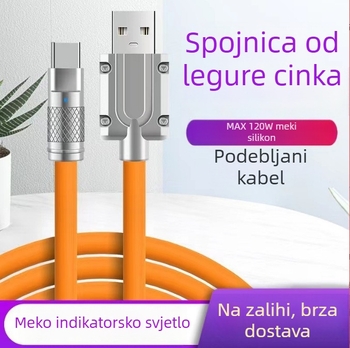 1m 3-u-1 USB kabel s LED, brzo punjenje, konektori od cinkovog legura, TPE silikon, USB-C, Lightning, Micro USB