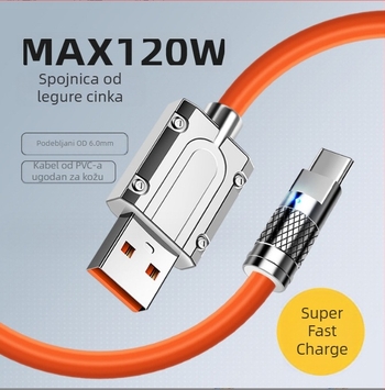 1m 3-u-1 USB kabel s LED, brzo punjenje, konektori od cinkovog legura, TPE silikon, USB-C, Lightning, Micro USB