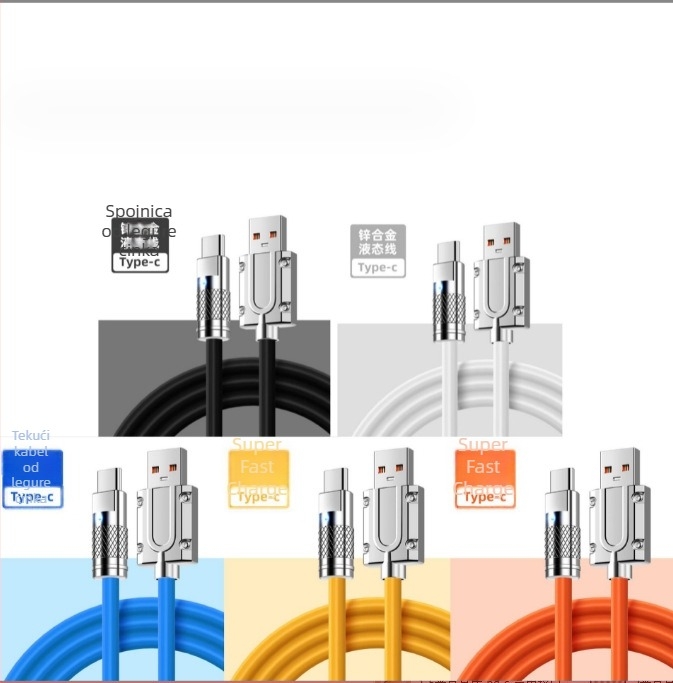 1m 3-u-1 USB kabel s LED, brzo punjenje, konektori od cinkovog legura, TPE silikon, USB-C, Lightning, Micro USB