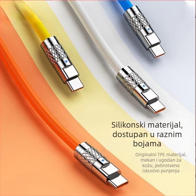 1m 3-u-1 USB kabel s LED, brzo punjenje, konektori od cinkovog legura, TPE silikon, USB-C, Lightning, Micro USB