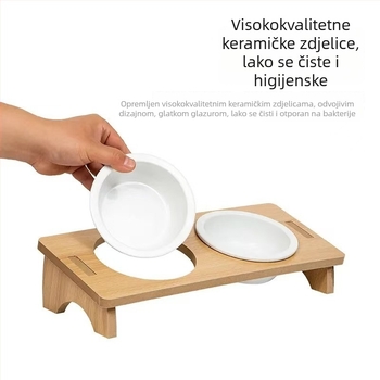 Dvostruka keramička posuda za hranjenje mačaka i pasa s dizajnom protiv prosipanja