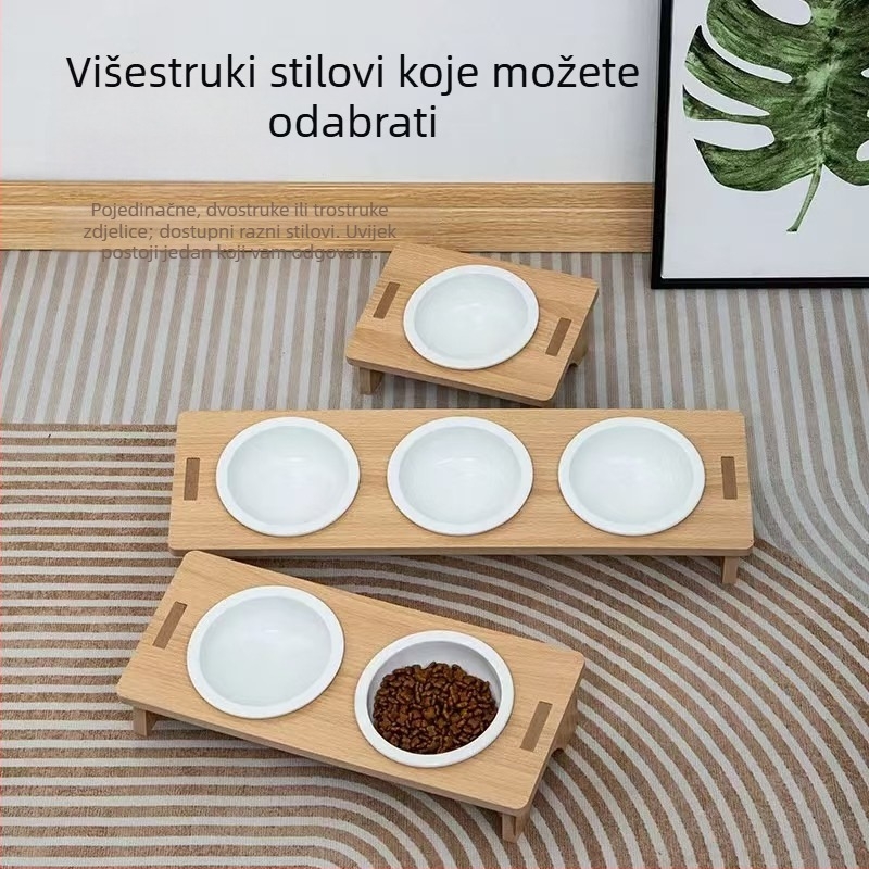 Dvostruka keramička posuda za hranjenje mačaka i pasa s dizajnom protiv prosipanja