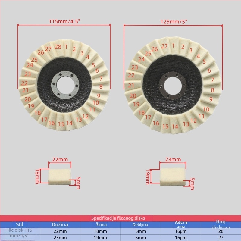 Vuneni flap disk za poliranje, promjer 125 mm (5 in)