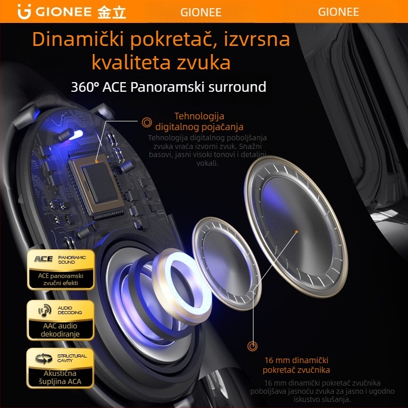 Bluetooth bežične slušalice za sport s držačem za uho, digitalni prikaz, kostna vodljivost, dugi vijek baterije