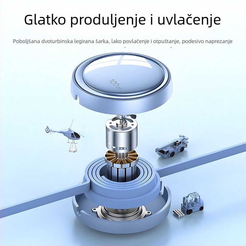 Automobilski kabel 3-u-1 s proširivim kabelom za podatke, kompatibilan s Apple i Huawei, s Lightning, Micro USB i Type-C priključcima, duljina 1–2 m.