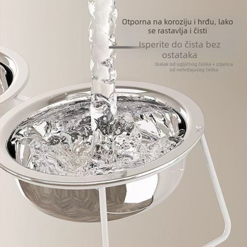 Posuda od nehrđajućeg čelika za hranjenje kućnih ljubimaca, protuklizna, otporna na žvakanje za pse, odvojene posude za hranu i vodu, metalni okvir, dvostruki nosač posuda