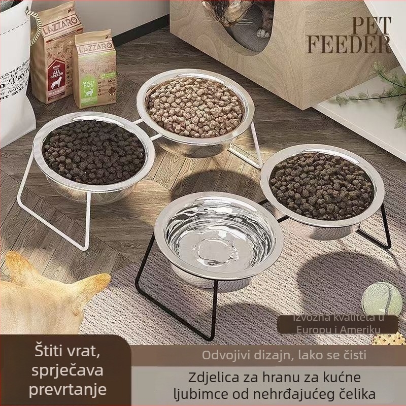 Posuda od nehrđajućeg čelika za hranjenje kućnih ljubimaca, protuklizna, otporna na žvakanje za pse, odvojene posude za hranu i vodu, metalni okvir, dvostruki nosač posuda