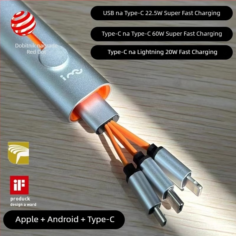I-Mu USB-C kabl za podatke i punjenje, 3-u-1 za Apple, brzo punjenje, kompaktno