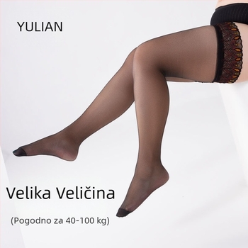 Plus-size čarape do bedra s čipkastim obrubom u paunovom uzorku, prozirni najlon 10D