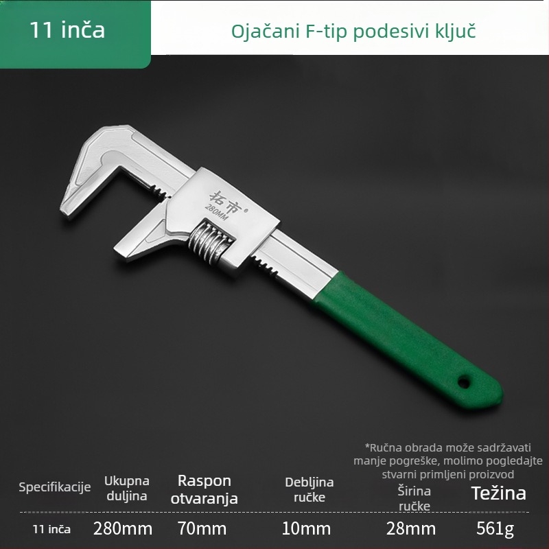 Veliki otvoreni F-tip podesivi ključ s otvorenim krajem i kliještima pod pravim kutem za cijevi — univerzalni alat za cijevi