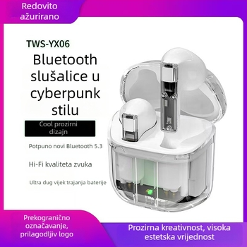 YX06 bežične Bluetooth slušalice – proziran dizajn, velika baterija, niska latencija za esports