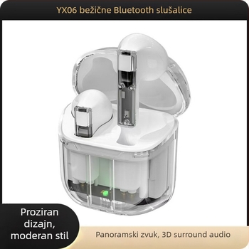 YX06 bežične Bluetooth slušalice – proziran dizajn, velika baterija, niska latencija za esports