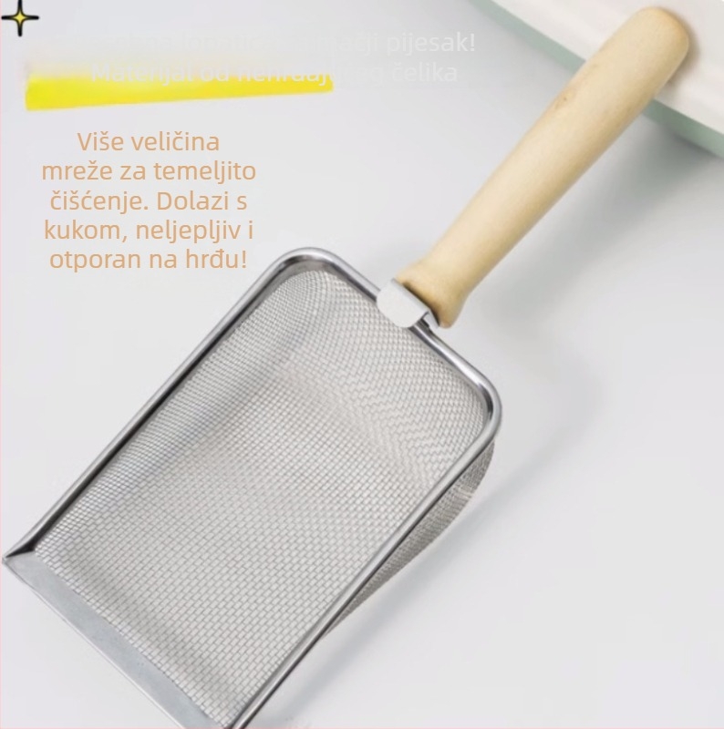Lopatica od nehrđajućeg čelika s finom mrežicom za mačji pijesak