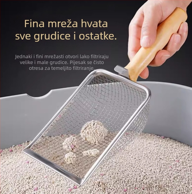 Lopatica od nehrđajućeg čelika s finom mrežicom za mačji pijesak