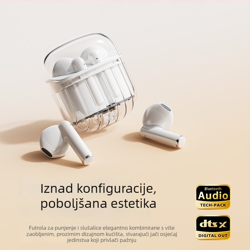 Prozirne Bluetooth slušalice, pravi bežični s aktivnim uklanjanjem šuma, in-ear za sport i igranje, s dugim trajanjem baterije