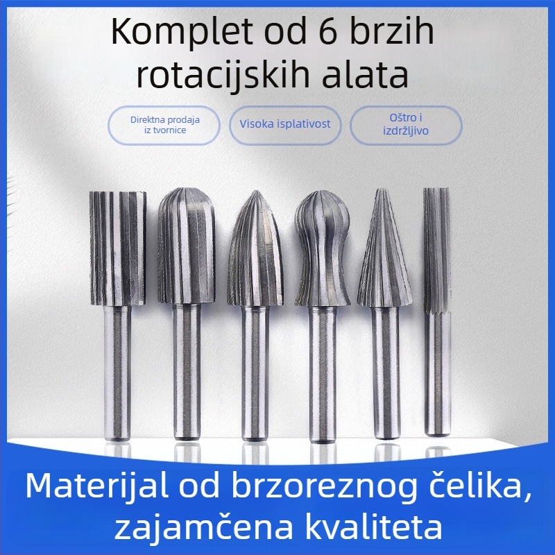 Set od 6 rotirajućih burr-a od visokou brzinskog čelika za obradu drveta i metala