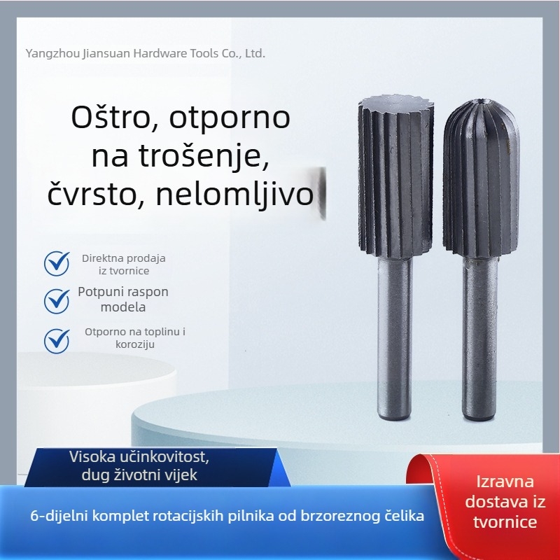Set od 6 rotirajućih burr-a od visokou brzinskog čelika za obradu drveta i metala