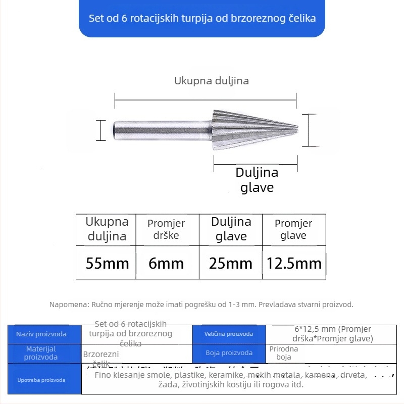Set od 6 rotirajućih burr-a od visokou brzinskog čelika za obradu drveta i metala