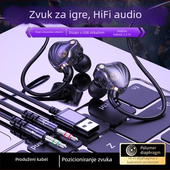 2,5 m produžene kabelske gejmerske slušalice za PC s USB i 3,5 mm priključkom za PUBG i Peace Elite