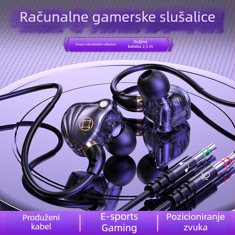 2,5 m produžene kabelske gejmerske slušalice za PC s USB i 3,5 mm priključkom za PUBG i Peace Elite