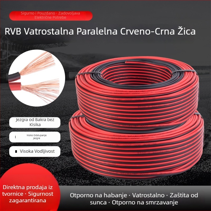Kabel od čistog bakra, dvostruki vodiči, crveno-crni paralelni kabel za videonadzor, LED napajanje, kabel za zvučnike i kućnu elektroinstalaciju