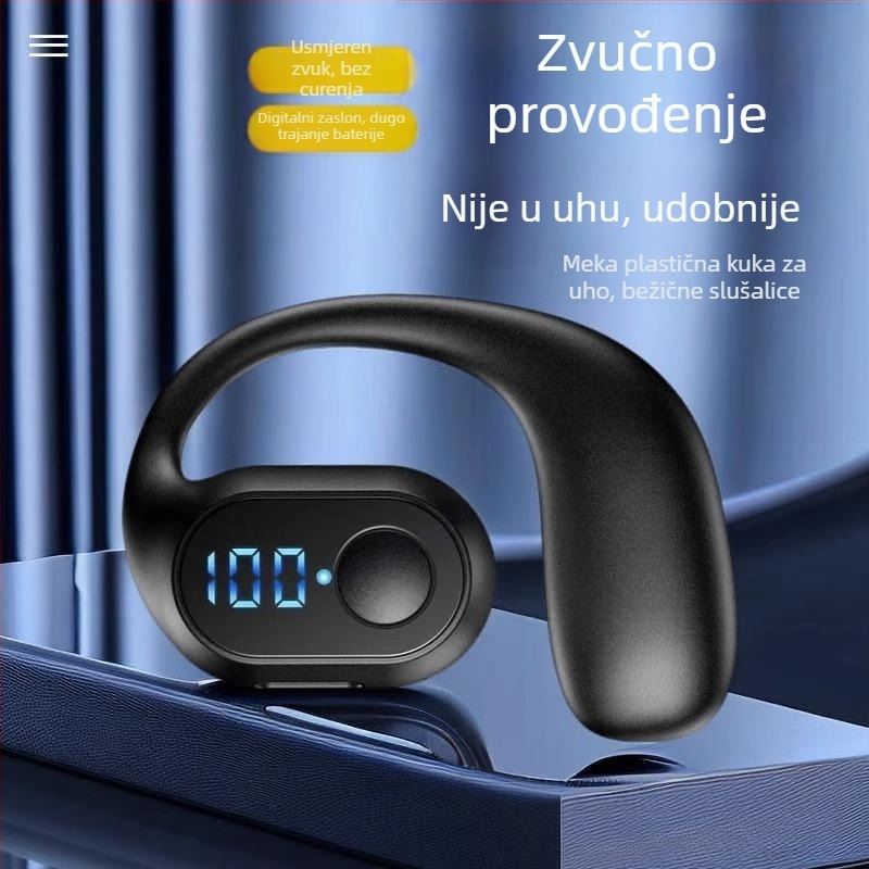 OWS Bluetooth slušalice s digitalnim zaslonom, jednostruki držač na uho, kostna provodnost, dugi vijek baterije, verzija s gumbima