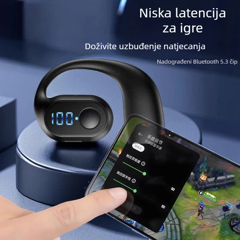 OWS Bluetooth slušalice s digitalnim zaslonom, jednostruki držač na uho, kostna provodnost, dugi vijek baterije, verzija s gumbima