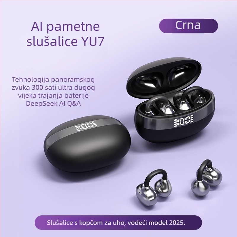 Novi Yu7 Bluetooth slušalice s klipom, visokokvalitetan zvuk, duga baterija, digitalni zaslon i kostna provodljivost