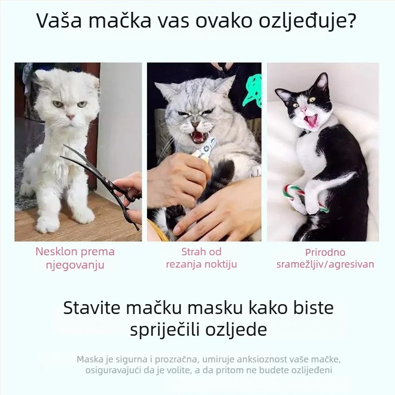 Mačja maska protiv ugriza i mijaukanja, zaštitna kapuljača za kupanje mačaka
