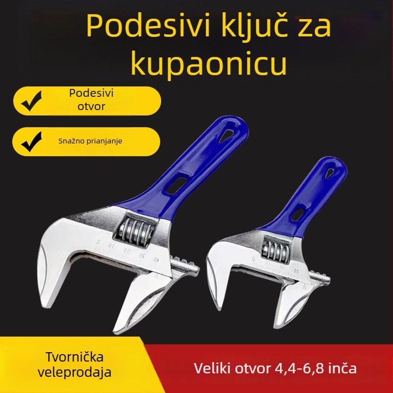 Lagani prilagodljivi vodovodni ključ od visokougljičnog čelika, s velikim otvorom i kratkom plastičnom ručkom