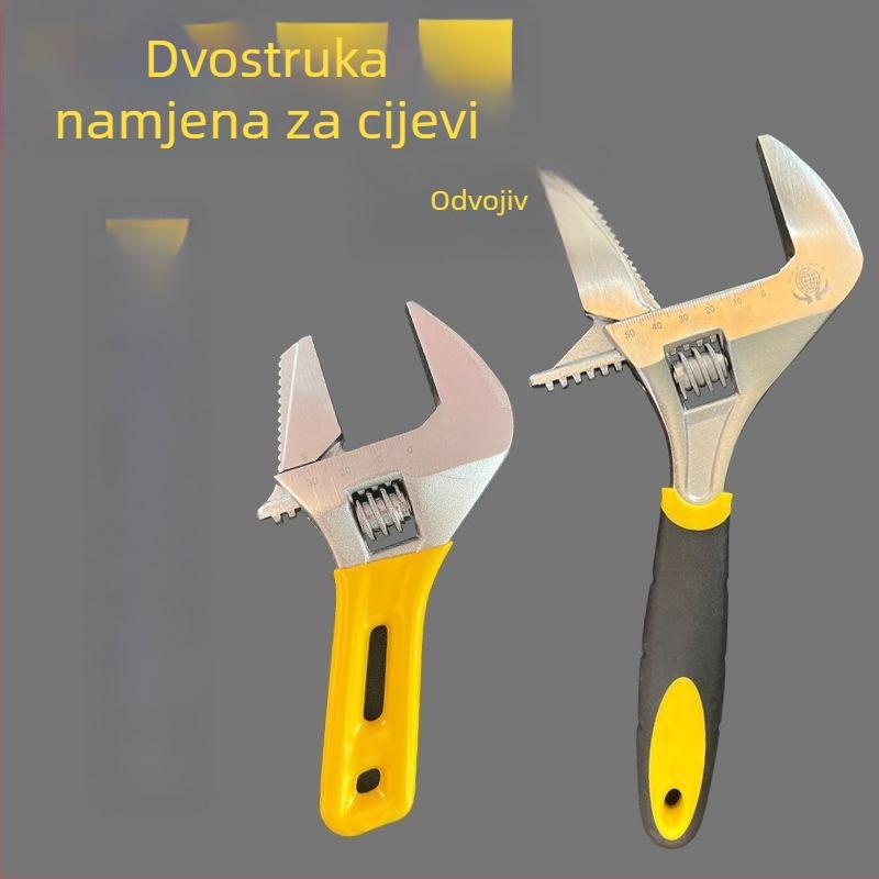 Lagani prilagodljivi vodovodni ključ od visokougljičnog čelika, s velikim otvorom i kratkom plastičnom ručkom