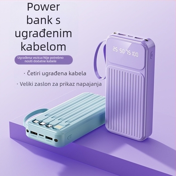 3C certificirana vanjska baterija s ugrađenim kabelom, 20000 mAh, brzo punjenje, prijenosni izvor energije