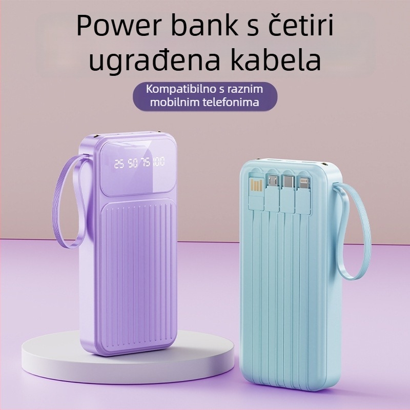 3C certificirana vanjska baterija s ugrađenim kabelom, 20000 mAh, brzo punjenje, prijenosni izvor energije