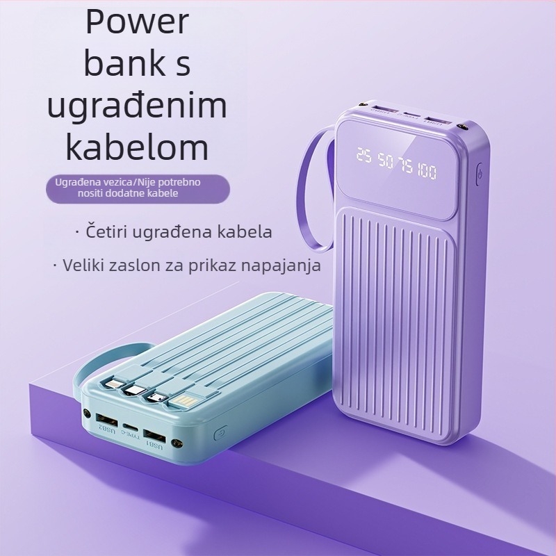 3C certificirana vanjska baterija s ugrađenim kabelom, 20000 mAh, brzo punjenje, prijenosni izvor energije
