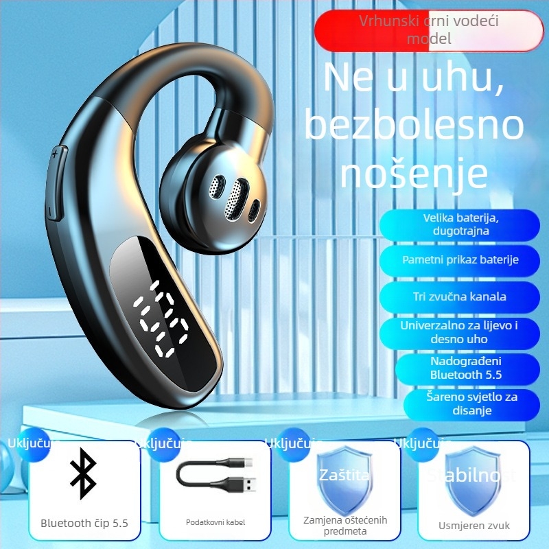 F80 Bežične Bluetooth slušalice s kukom za uho, zračna provodljivost, jedno uho, digitalni zaslon