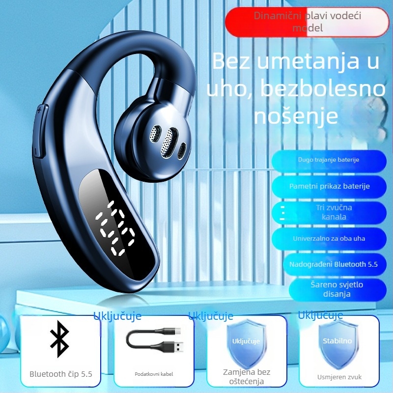 F80 Bežične Bluetooth slušalice s kukom za uho, zračna provodljivost, jedno uho, digitalni zaslon