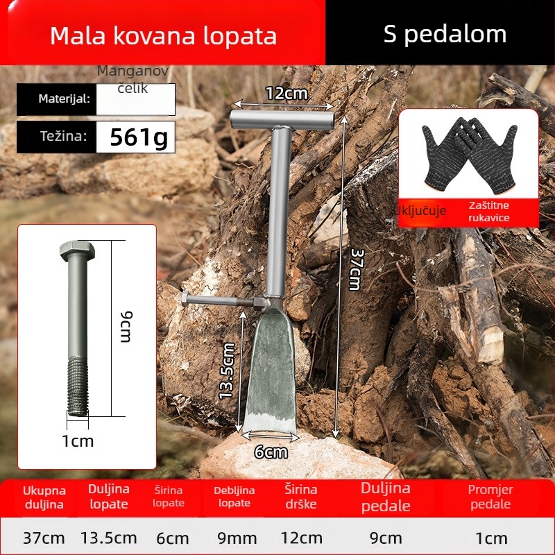 Lopata od manganskog čelika za kopanje stabala, kompaktna Luoyang lopata, profesionalni alat za kopanje korijena i tla u poljoprivredi.