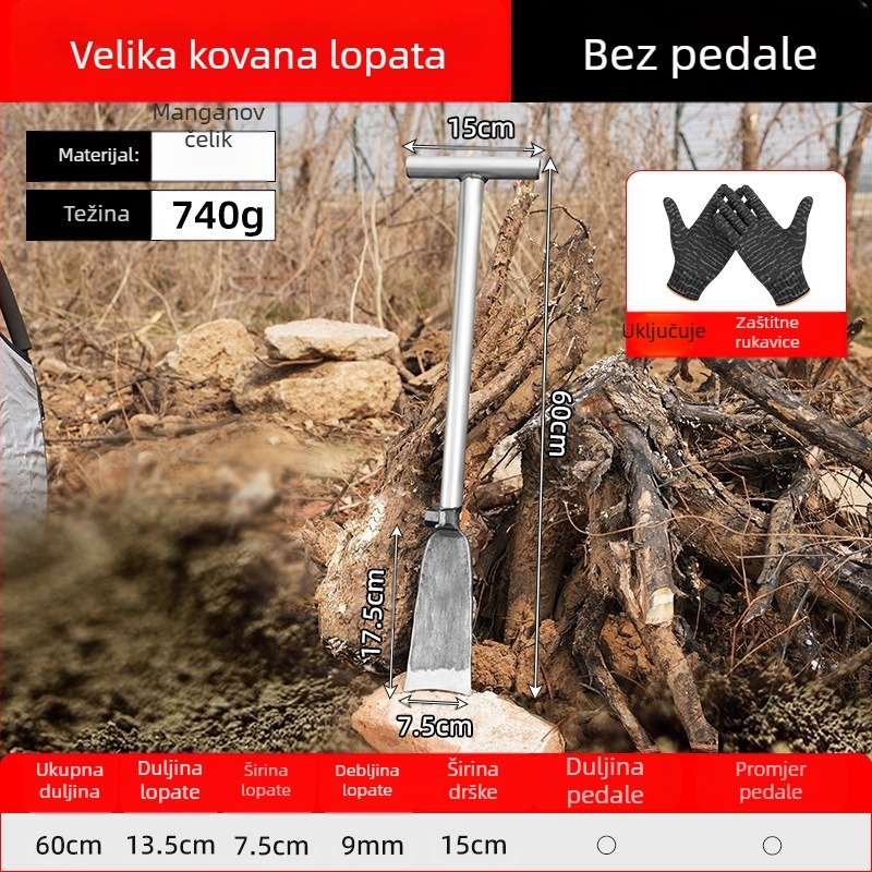 Lopata od manganskog čelika za kopanje stabala, kompaktna Luoyang lopata, profesionalni alat za kopanje korijena i tla u poljoprivredi.