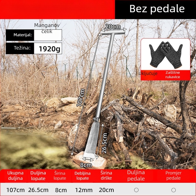 Lopata od manganskog čelika za kopanje stabala, kompaktna Luoyang lopata, profesionalni alat za kopanje korijena i tla u poljoprivredi.