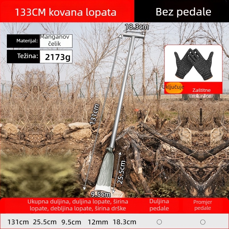 Lopata od manganskog čelika za kopanje stabala, kompaktna Luoyang lopata, profesionalni alat za kopanje korijena i tla u poljoprivredi.