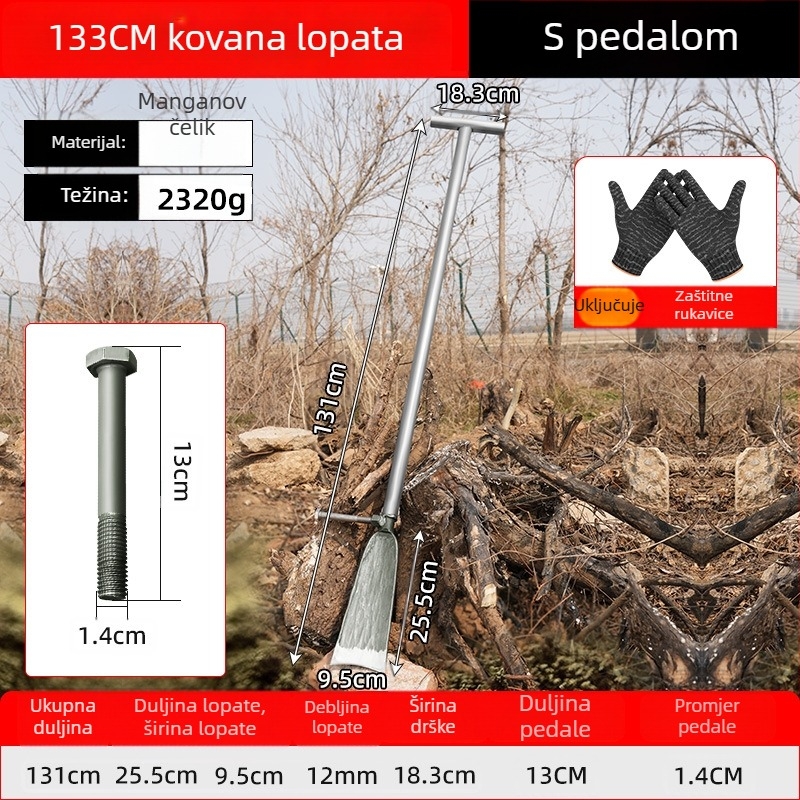 Lopata od manganskog čelika za kopanje stabala, kompaktna Luoyang lopata, profesionalni alat za kopanje korijena i tla u poljoprivredi.