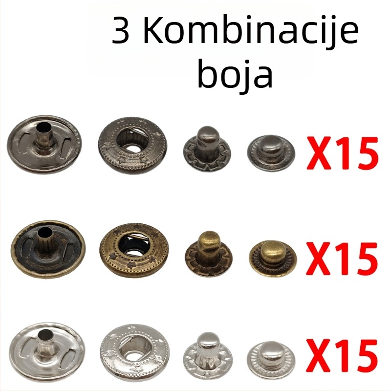 45-komplet kopči za odjeću i kožu – set za ugradnju pritiskom skrivenih kopči, bez šivanja, metalne kopče 831 s četiri dijela