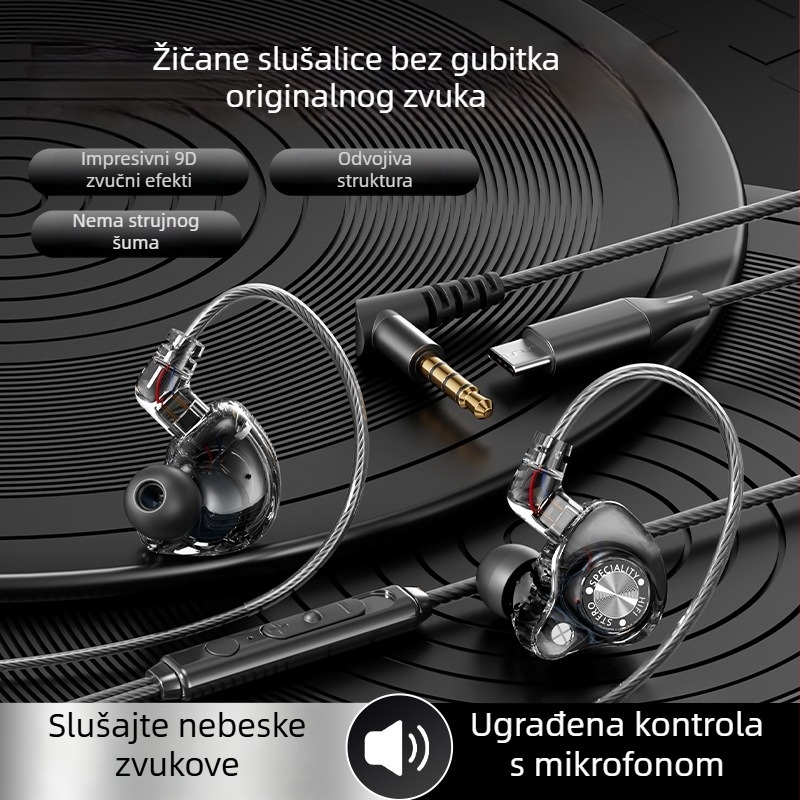 In-ear slušalice s jakim basom, odvojivi kabel 3,5 mm, žični gaming headset Type-C